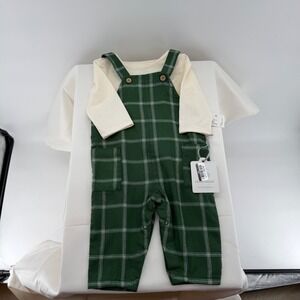 Cloud Island Overall Set Baby 3-6M Green Plaid NWT Long Sleeve Top 2pc